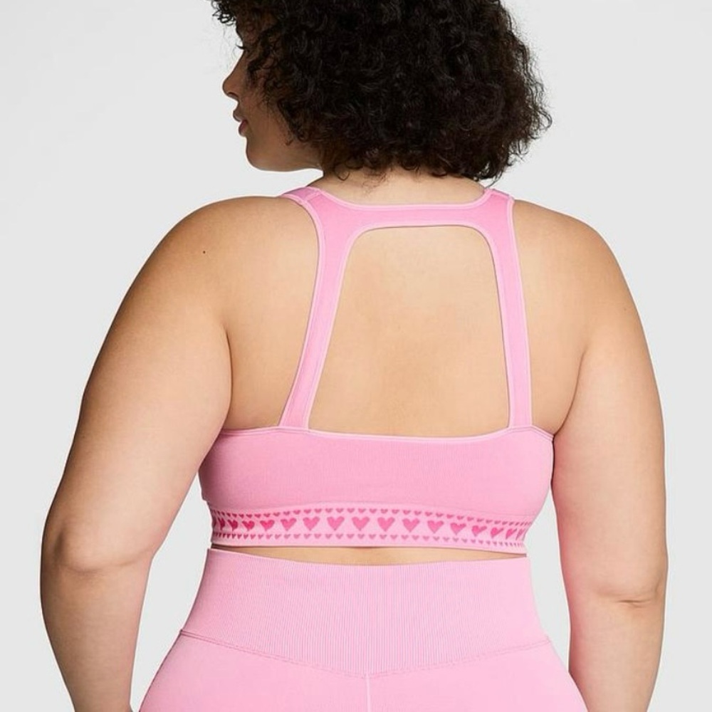 Pink Seamless Hearts Square Neck Longline Sports Bra Size Medium - Picture 8 of 9